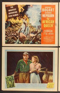 3p046 AFRICAN QUEEN 8 LCs '52 Humphrey Bogart & Katharine Hepburn on adventure!