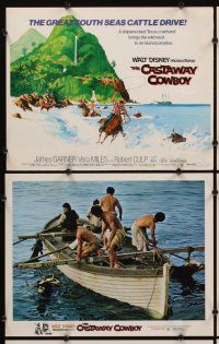 3p143 CASTAWAY COWBOY 8 LCs '74 Disney, art of James Garner with lasso in Hawaii on horseback!