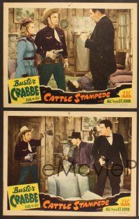 3p864 CATTLE STAMPEDE 4 LCs '43 Buster Crabbe as Billy the Kid, Al 'Fuzzy' St. John!