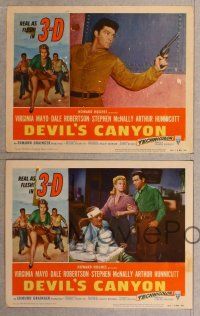 3p867 DEVIL'S CANYON 4 LCs '53 border artwork of sexy 3-D Virginia Mayo, Dale Robertson!