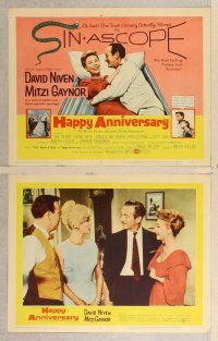 3p307 HAPPY ANNIVERSARY 8 LCs '59 great romantic images of David Niven & Mitzi Gaynor!