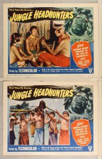 3p366 JUNGLE HEADHUNTERS 8 LCs '51 wild shrunken head border art, Amazon voodoo documentary!