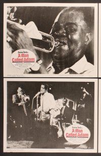 3p423 MAN CALLED ADAM 8 LCs '66 great images of Sammy Davis Jr. + Louis Armstrong playing trumpet!