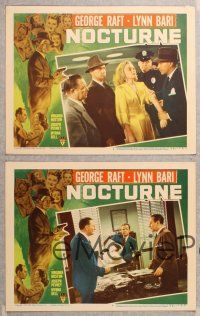 3p832 NOCTURNE 5 LCs '46 George Raft & Lynn Bari, cool film noir, Hollywood glamor murder!