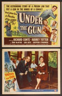 3p692 UNDER THE GUN 8 LCs '51 convict Richard Conte on the run, sexy Audrey Totter!