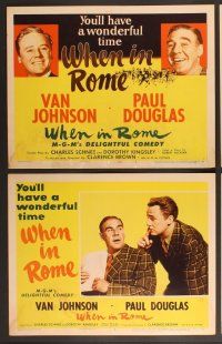 3p728 WHEN IN ROME 8 LCs '52 great smiling portraits of Van Johnson & Paul Douglas!