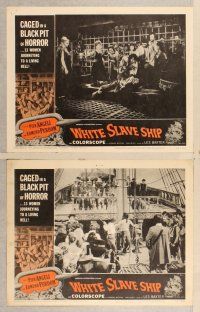 3p734 WHITE SLAVE SHIP 8 LCs '62 L'ammutinamento, sexy women caged in a black pit of horror!