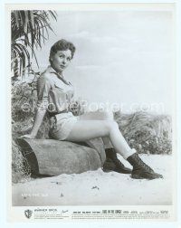 3r148 DUEL IN THE JUNGLE 8x10 still '54 close up of sexy Jeanne Crain sitting on log on the beach!
