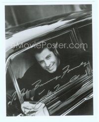 3r022 JOHN TRAVOLTA signed REPRO 8x10 still '90s close portrait smiling big inside of his car!