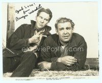 3r028 OF MICE & MEN signed 7.25x9 still '40 by Burgess Meredith, who's close up w/Lon Chaney Jr.!