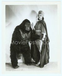 3r335 PERILS OF NYOKA candid 8x10 still '52 best posed portrait of Kay Aldridge & wacky fake ape!