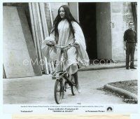 3r362 ROMEO & JULIET candid 8x9.75 still '69 Olivia Hussey riding bike in costume between scenes!
