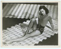 3s050 BETTA ST. JOHN 8x10 still '40s sitting on bamboo mat wearing sexy fishnet stockings!