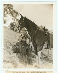 3s153 GARY COOPER candid 8x10 still '30s in cowboy outfit sitting by his horse!