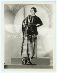 3s192 HEDDA HOPPER 8x10 news photo '30 standing portrait in wild gown by deco background!
