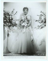3s294 JUDY HOLLIDAY 8x10 still '52 full-length portrait smiling in wedding gown holding bouquet!