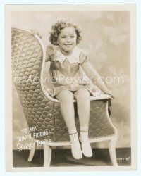 3s446 SHIRLEY TEMPLE 8x10 still '36 great smiling portrait sitting on arm of chair!