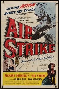 3t024 AIR STRIKE 1sh '55 Uncle Sam's dynamite Navy, jet-hot ACTION blasts the skies!