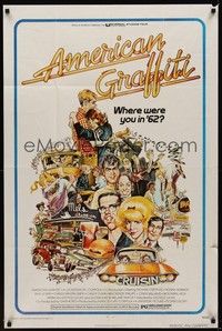 3t032 AMERICAN GRAFFITI 1sh '73 George Lucas teen classic, it was the time of your life!