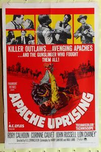 3t037 APACHE UPRISING 1sh '66 Rory Calhoun, art of cowboy fighting with Native American!