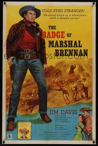 3t051 BADGE OF MARSHAL BRENNAN 1sh '57 Jim Davis & Grand Ol' Opry star Carl Smith!