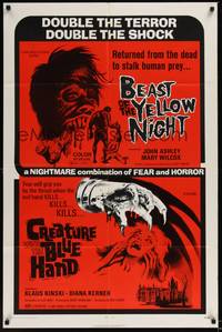 3t058 BEAST OF THE YELLOW NIGHT/CREATURE WITH BLUE HAND 1sh '71 double terror, double shock!