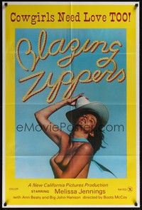 3t092 BLAZING ZIPPERS 1sh '74 Boots McCoy directed, Melissa Jennings as sexy cowgirl!
