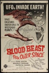 3t094 BLOOD BEAST FROM OUTER SPACE 1sh '66 UFOs invade Earth, space creatures snatch sexy girls!