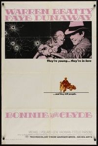 3t103 BONNIE & CLYDE 1sh '67 notorious crime duo Warren Beatty & Faye Dunaway!