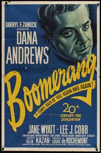 3t105 BOOMERANG 1sh '47 great close up art of Dana Andrews, Elia Kazan film noir!