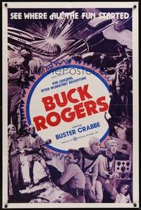3t124 BUCK ROGERS 1sh R66 Buster Crabbe serial, see where all the fun started!