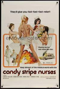 3t140 CANDY STRIPE NURSES 1sh '74 art of sexy nurses, they'll give you fast-fast-fast relief!