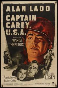 3t143 CAPTAIN CAREY, U.S.A. 1sh '50 close-up artwork of WWII soldier Alan Ladd, Mona Lisa!