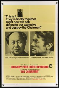 3t158 CHAIRMAN style B int'l 1sh '69 headshots of Gregory Peck & Conrad Yama as Mao Tse-Tung!