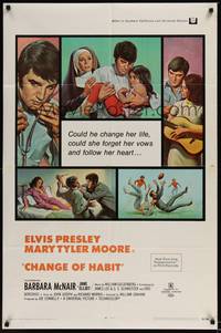 3t161 CHANGE OF HABIT 1sh '69 art of Dr. Elvis Presley in various scenes, Mary Tyler Moore!