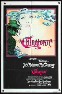 3t169 CHINATOWN 1sh '74 great art of smoking Jack Nicholson & Faye Dunaway, Roman Polanski!