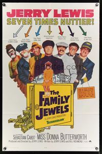 3t286 FAMILY JEWELS 1sh '65 wacky Jerry Lewis is seven times nuttier in seven roles!