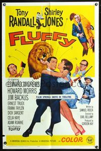 3t309 FLUFFY 1sh '65 great image of huge lion licking Tony Randall who's with sexy Shirley Jones!