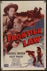 3t331 FRONTIER LAW 1sh R50 Russell Hayden, Fuzzy Knight, cool fistfight image!