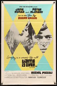 3t332 GAME IS OVER 1sh '67 Roger Vadim's La Curee, Jane Fonda, Peter McEnery, cool design!