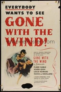 3t379 GONE WITH THE WIND 1sh R47 art of Clark Gable carrying Vivien Leigh, all-time classic!