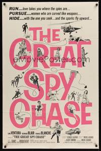 3t398 GREAT SPY CHASE 1sh '66 Lino Ventura, Mireille Darc, sexy Cold War spy spoof!