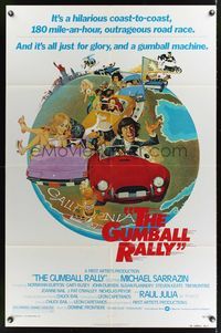 3t406 GUMBALL RALLY style A 1sh '76 Michael Sarrazin, wacky art of car racing around the world!