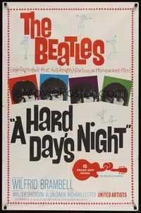 3t419 HARD DAY'S NIGHT 1sh '64 great image of The Beatles, rock & roll classic!