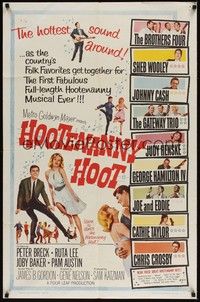 3t438 HOOTENANNY HOOT 1sh '63 Johnny Cash and a ton of top country music stars!