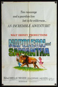 3t654 NAPOLEON & SAMANTHA 1sh '72 Disney, very 1st Jodie Foster, cool art of lion!