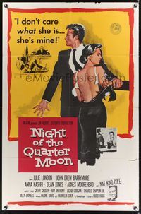 3t664 NIGHT OF THE QUARTER MOON 1sh '59 Barrymore doesn't care what race his wife Julie London is!