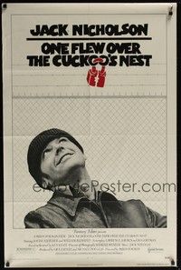 3t690 ONE FLEW OVER THE CUCKOO'S NEST 1sh '75 great c/u of Jack Nicholson, Milos Forman classic!