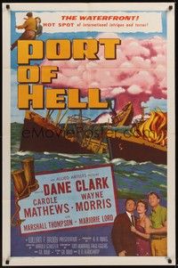 3t716 PORT OF HELL 1sh '54 art of sinking ships with exploding atom bombs!