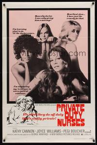 3t727 PRIVATE DUTY NURSES 1sh '71 sexy Kathy Cannon & Joyce Williams, hospital sexploitation!